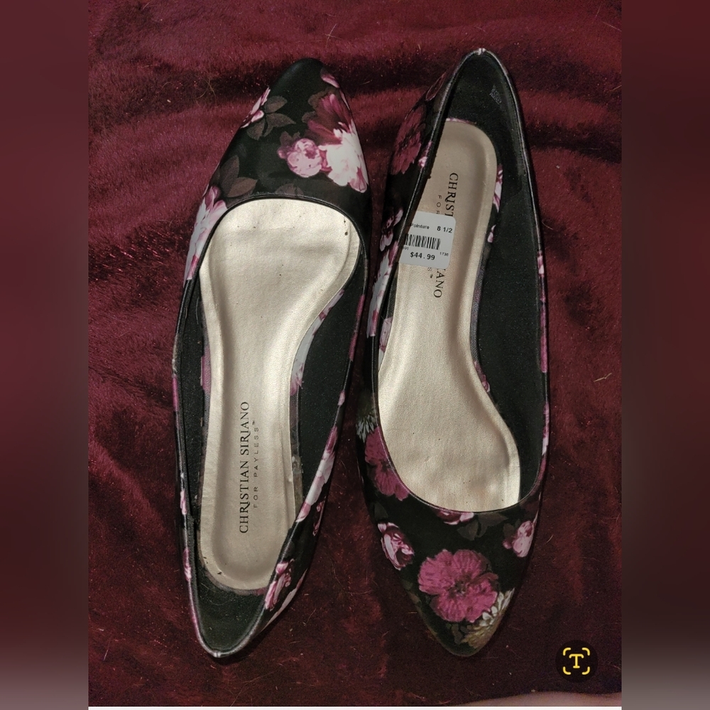 Black Floral Flats